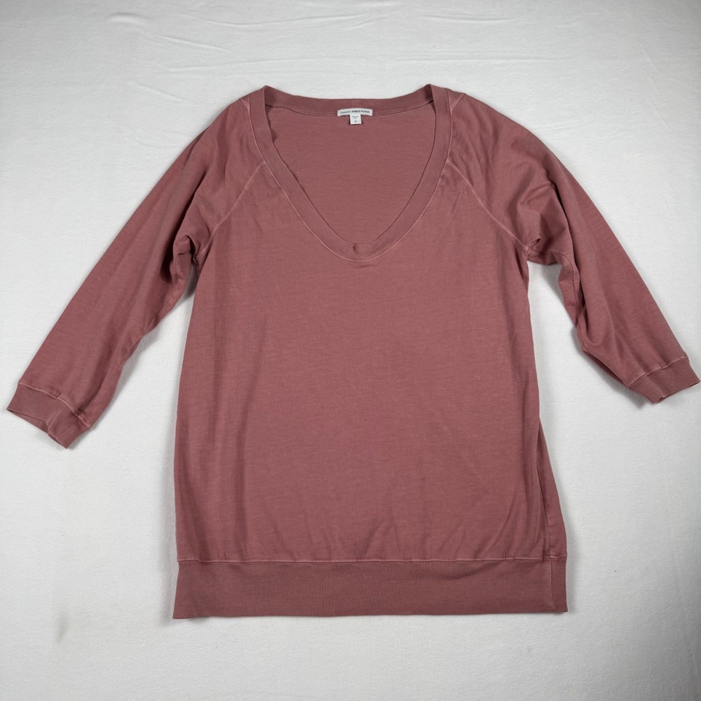 James Perse Standard Supima Cotton V Neck 3/4 Sleeve Top Dusty Rose Size 2 M